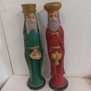 2 Rare Vintage Wise Men on Marble Base 13" Handpainted,  Glitter Glazed